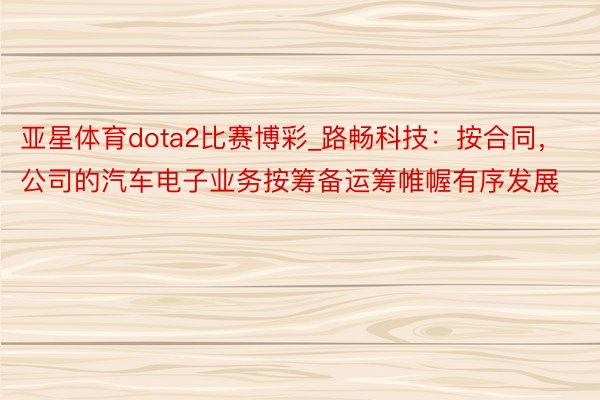 亚星体育dota2比赛博彩_路畅科技：按合同，公司的汽车电子业务按筹备运筹帷幄有序发展