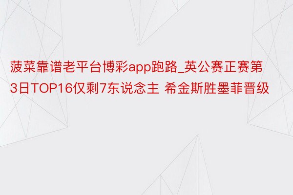 菠菜靠谱老平台博彩app跑路_英公赛正赛第3日TOP16仅剩7东说念主 希金斯胜墨菲晋级