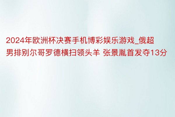 2024年欧洲杯决赛手机博彩娱乐游戏_俄超男排别尔哥罗德横扫领头羊 张景胤首发夺13分